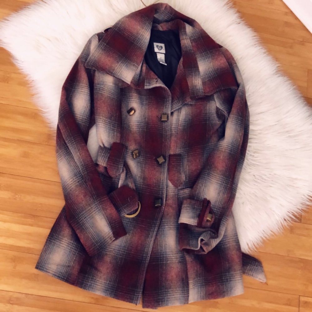 Burgundy Plaid Pea coat
